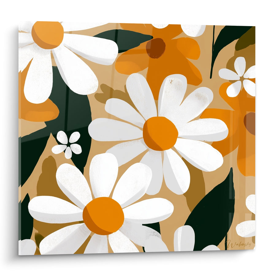 Tableau Marguerites blanches aux cœurs orange - Jardin ensoleillé - Edition Marguerite