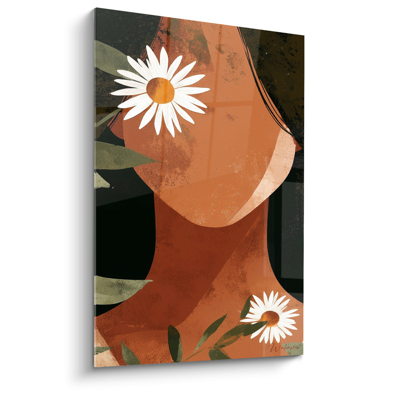 Tableau Profil terracotta et noir aux feuilles vertes - Nuque penchée sans visage - Edition Marguerite