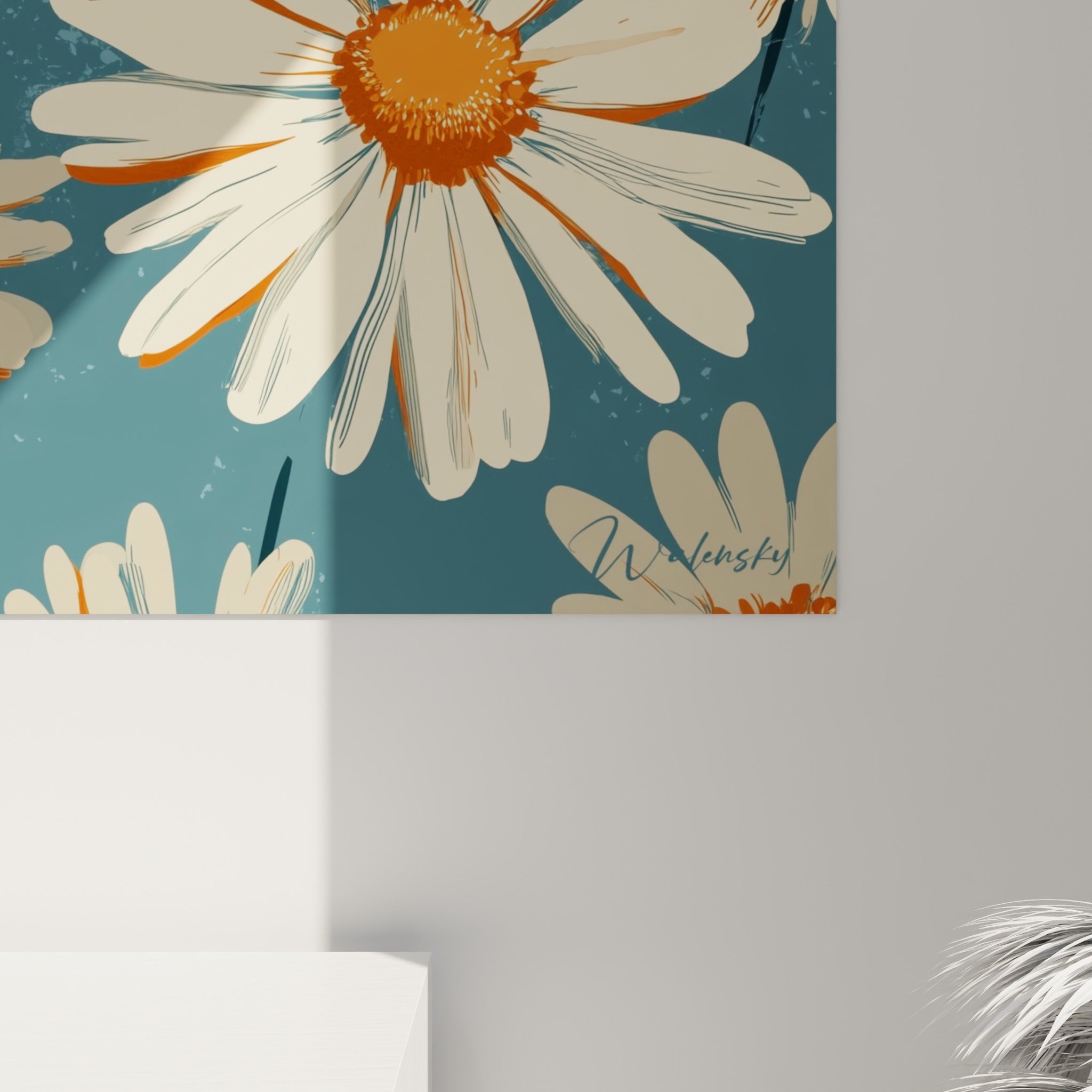 Détail des nervures noires et empâtements orangés sur les pétales crème de cette œuvre florale