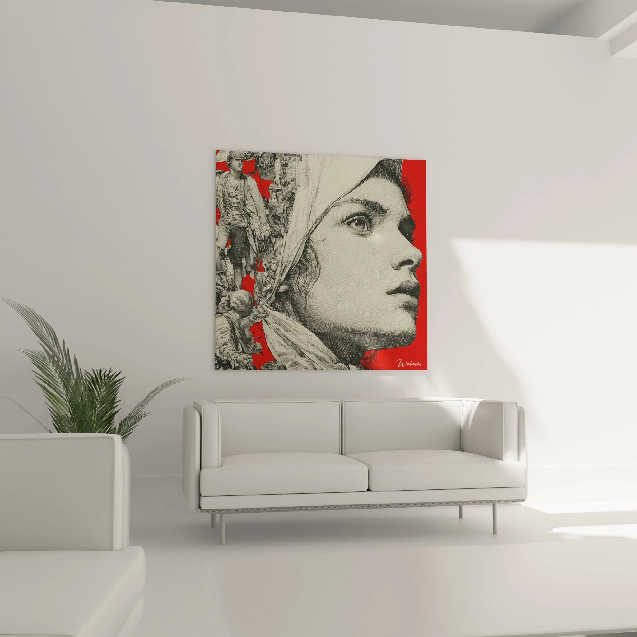 Tableau mural Walensky portrait de Marianne profil avec scenes historiques fond rouge tableau Marianne révolution française