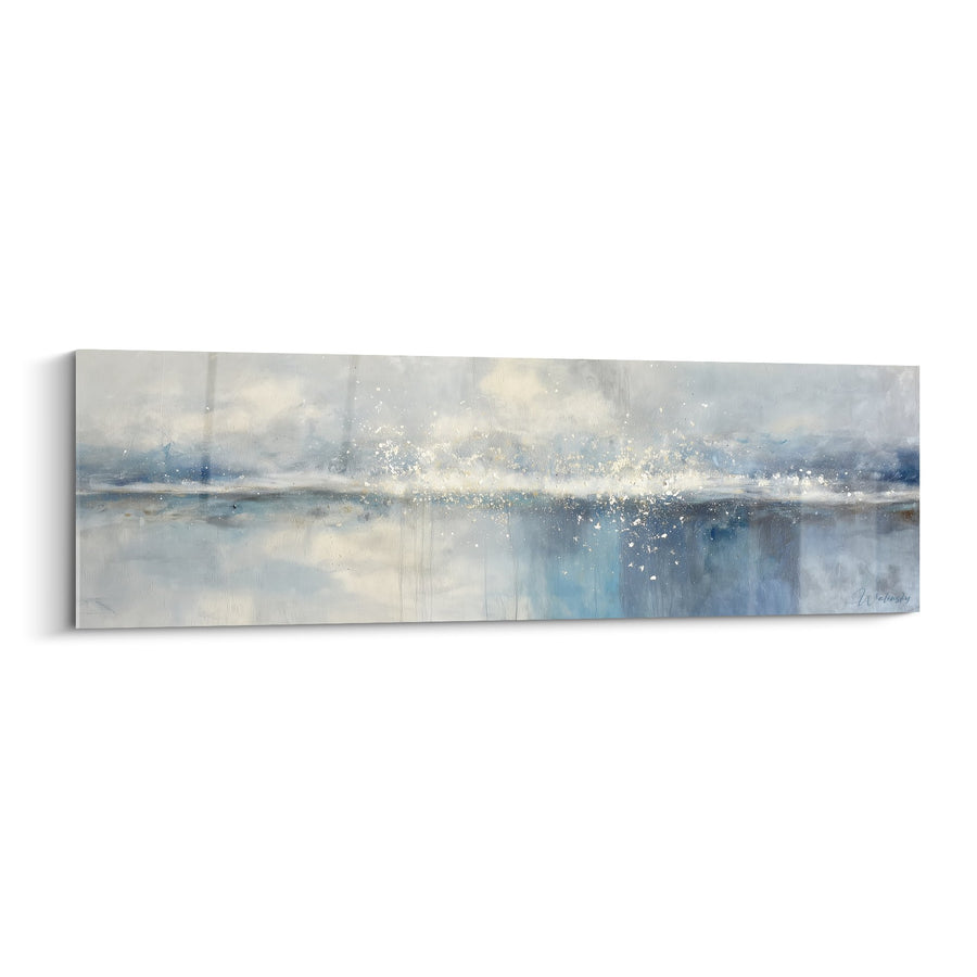 Tableau Paysage Marin Abstrait Bleu et Blanc - Éclat Océanique - Edition Feng shui Ouest Métal