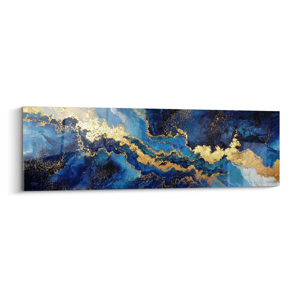 Marine Goudschier Storm met Diepe Blauwe Tinten - Gouden Odyssee - Feng Shui Noord Water Editie