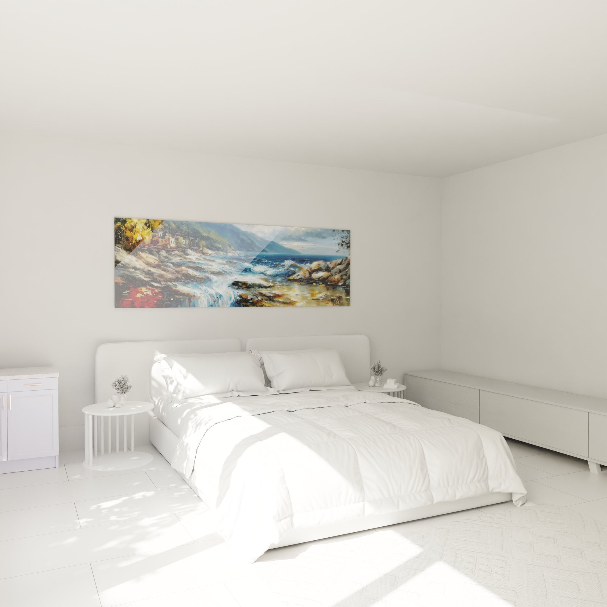 Tableau paysage marin en décoration chambre - ambiance côtière méditerranéenne relaxante
