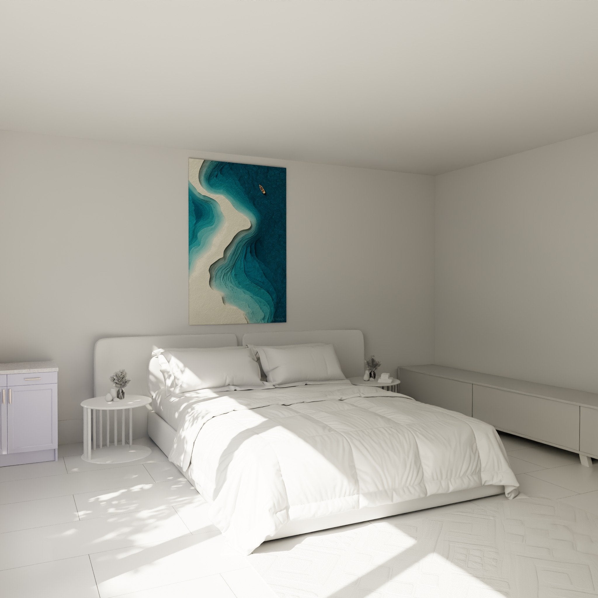 Aerial marine view wall art bedroom white wall turquoise coastal decor feng shui north water zen atmosphere