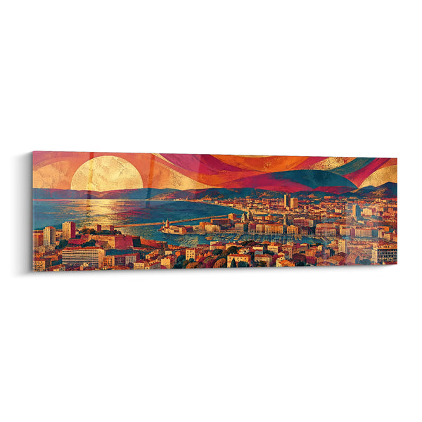 Tableau Panorama du Vieux-Port doré et pourpre - Flamboyance du soir - Edition Marseille Provence-Alpes-Côte d'Azur France