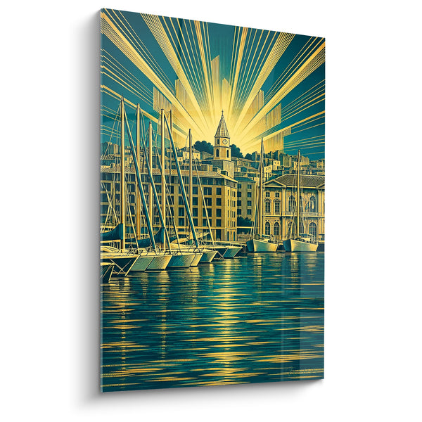 Tableau Vieux-Port doré aux voiliers alignés - Éveil du port - Edition Marseille Provence-Alpes-Côte d'Azur France