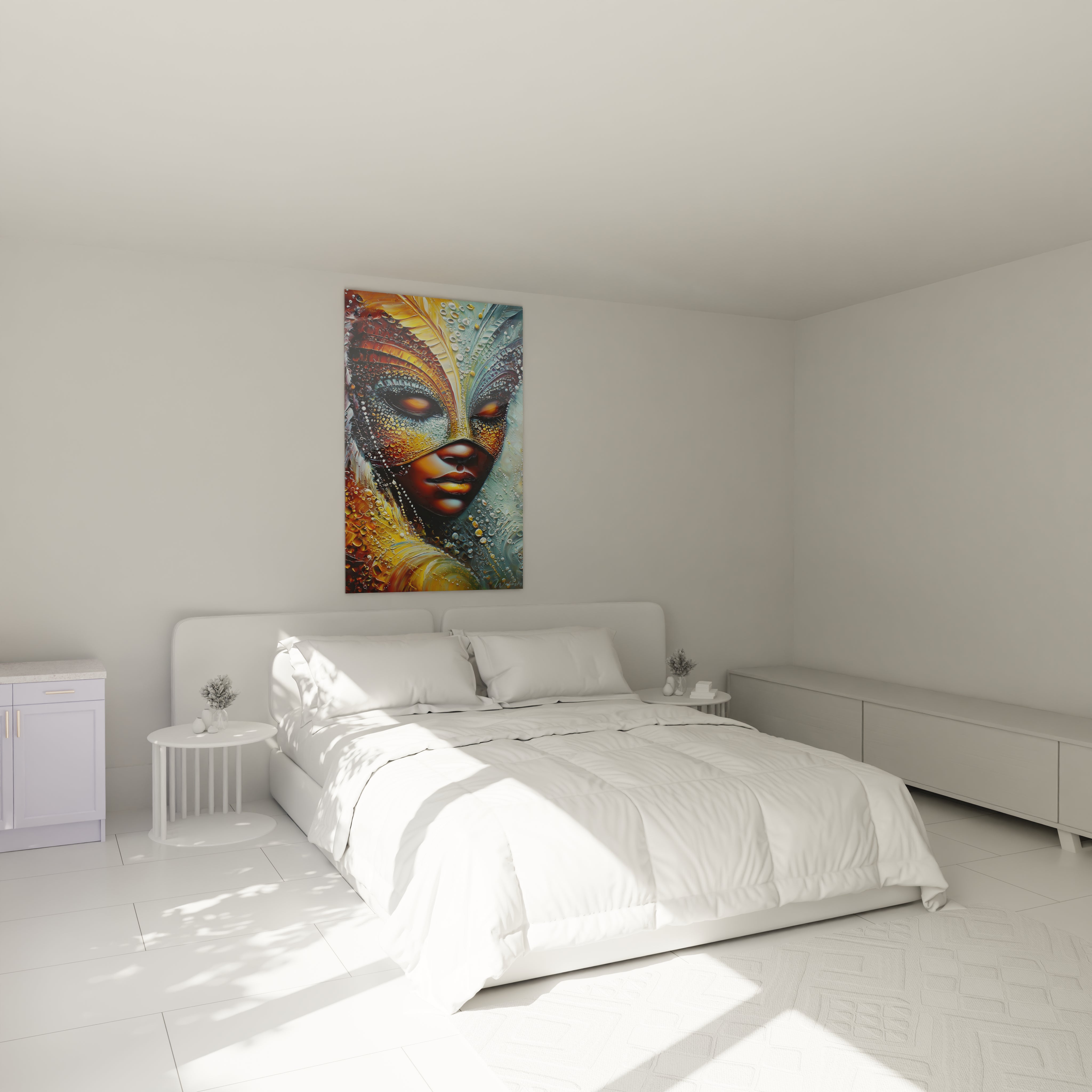 Tableau mural masque africain de Walensky, décor vibrant pour chambre moderne