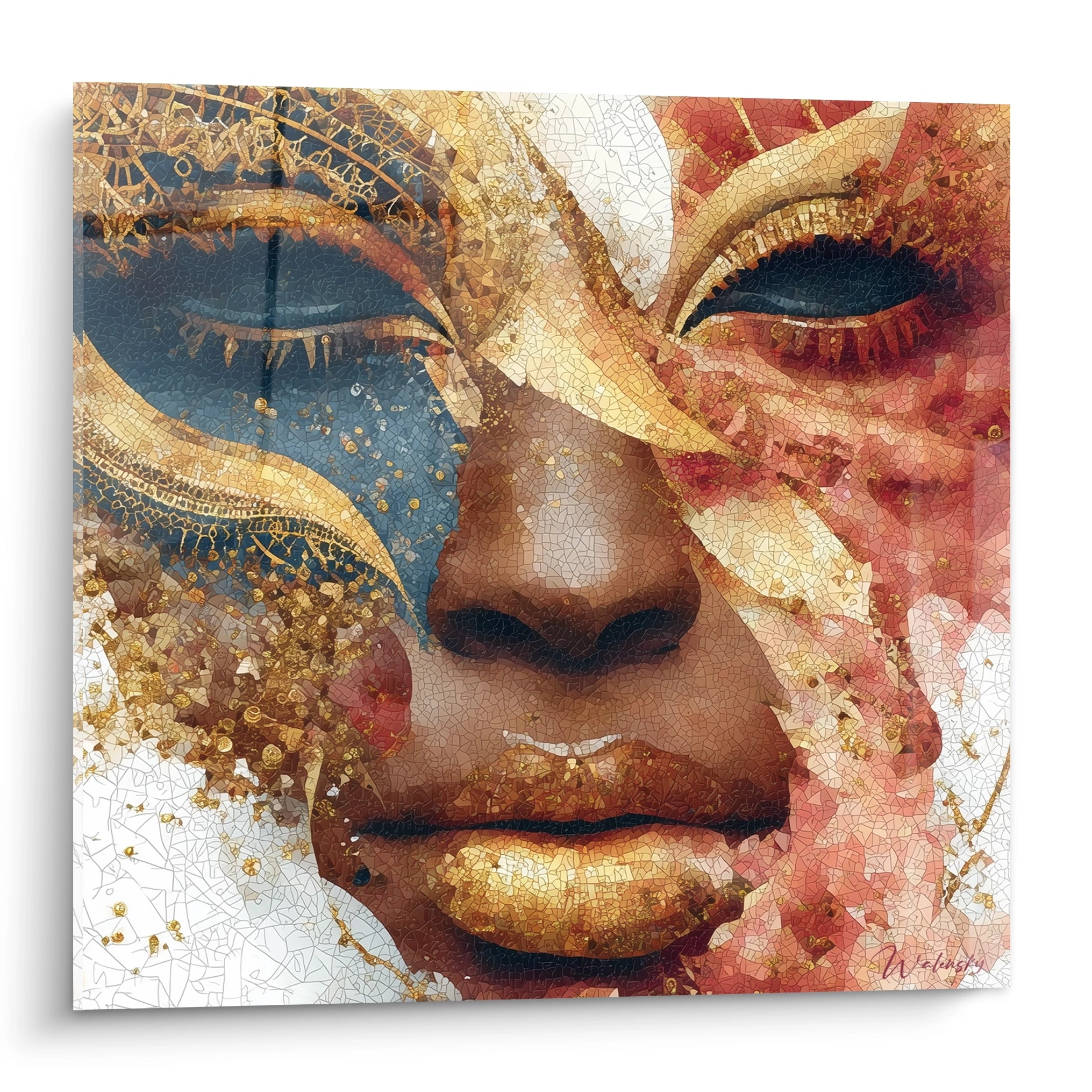 Tableau masque africain moderne de Walensky avec des motifs colorés et des textures détaillées