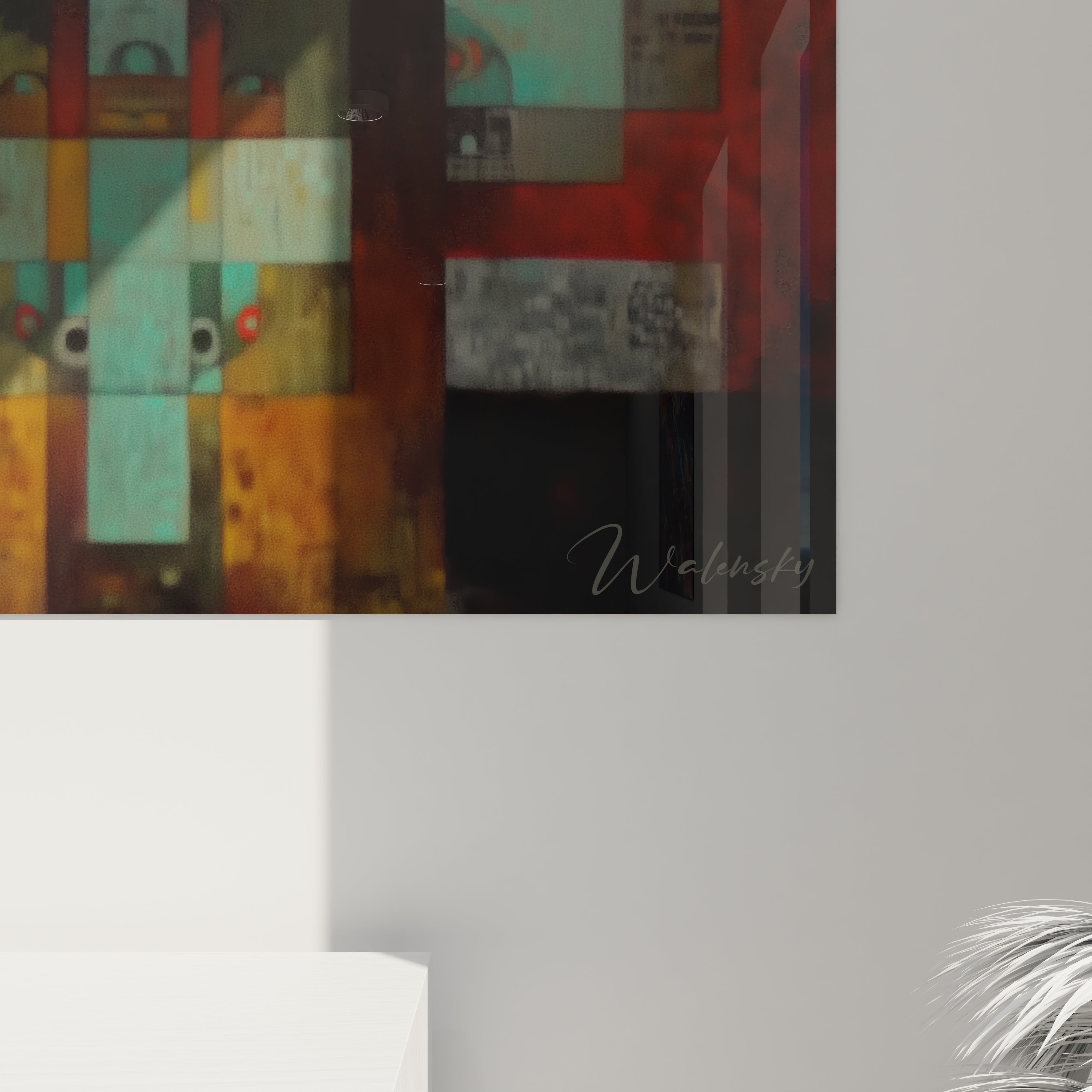 Tableau masque africain moderne de Walensky avec des couleurs vibrantes et des motifs artistiques