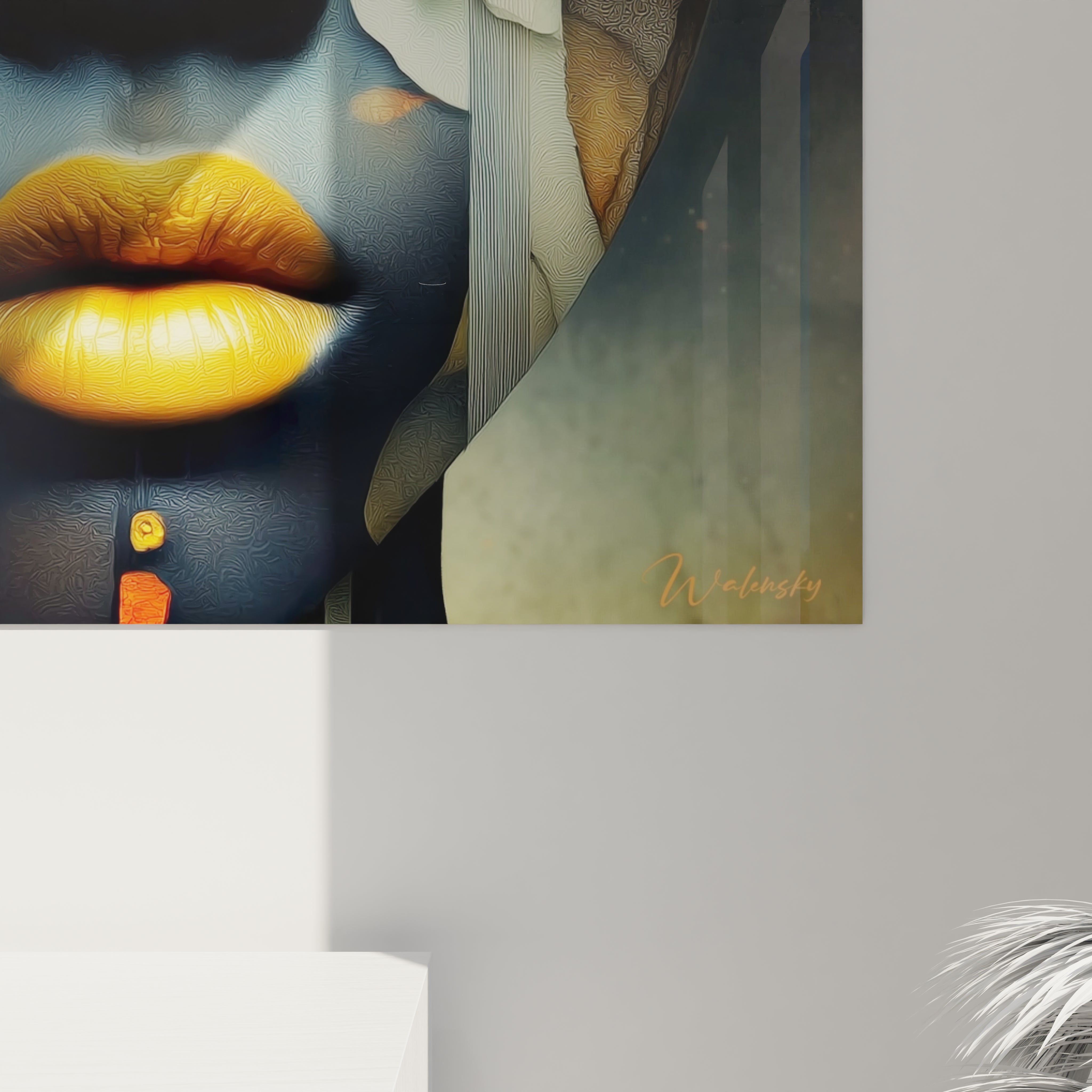 Tableau mural masque africain moderne avec des couleurs vives et un design contemporain signé Walensky