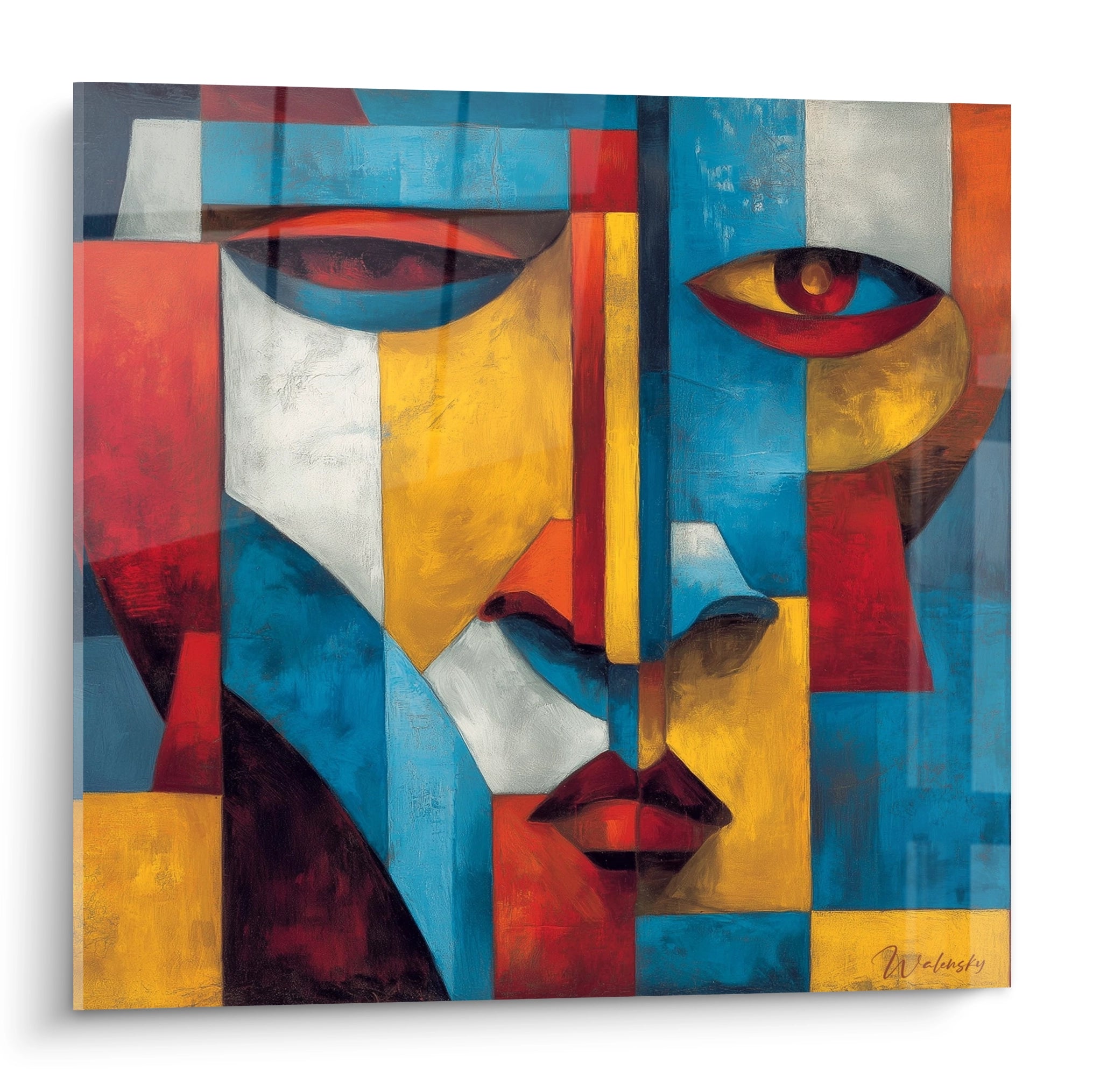 Tableau mural masque africain moderne de Walensky avec des couleurs vives et des formes géométriques