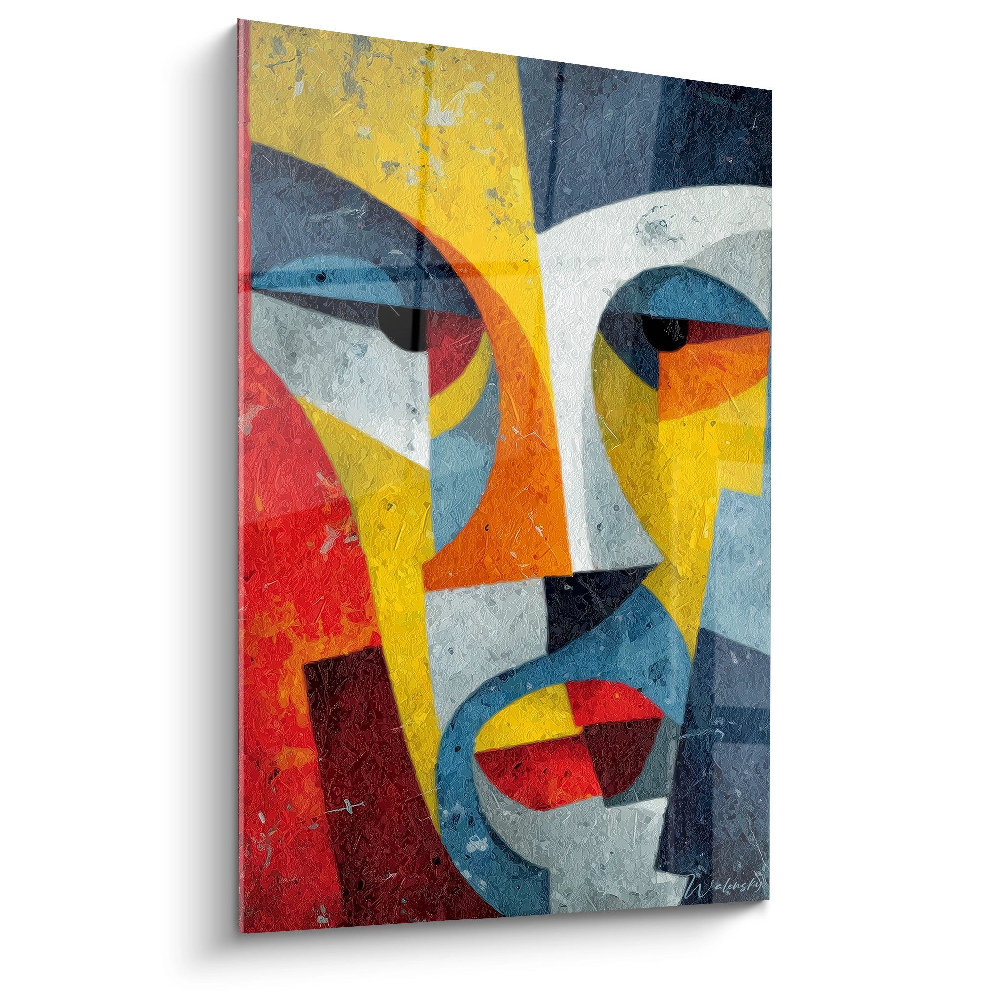 Tableau mural coloré de masque africain avec motifs géométriques et couleurs vibrantes