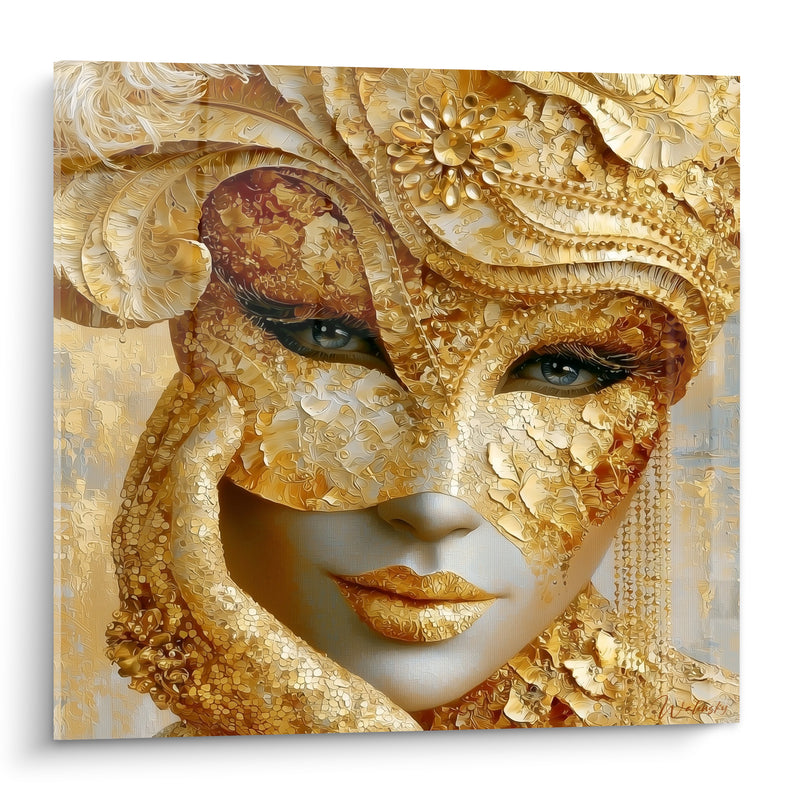 Tableau Masque doré aux lèvres ambrées - Éclat du carnaval - Edition Masque de venise