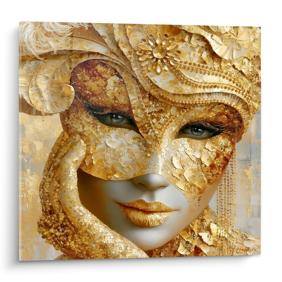 Golden Mask with Amber Lips Painting - Splendor of the Carnival - Venice Mask Edition