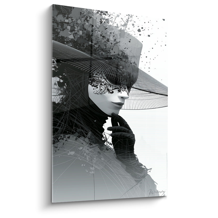 Venetian Mask Black with Graphic Lace Artwork - Masked Silence - Venice Mask Edition