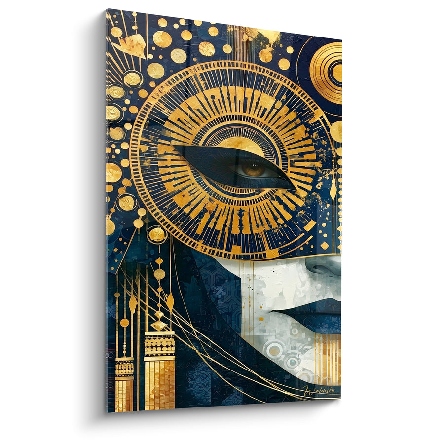 Golden Face Painting with Ornamental Circular Motifs - Veiled Gaze - Venice Mask Edition