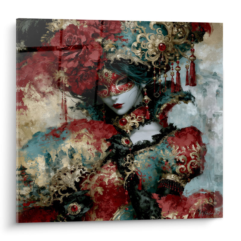 Tableau Masque vénitien rouge et doré orné - Secret carnavalesque - Edition Masque de venise