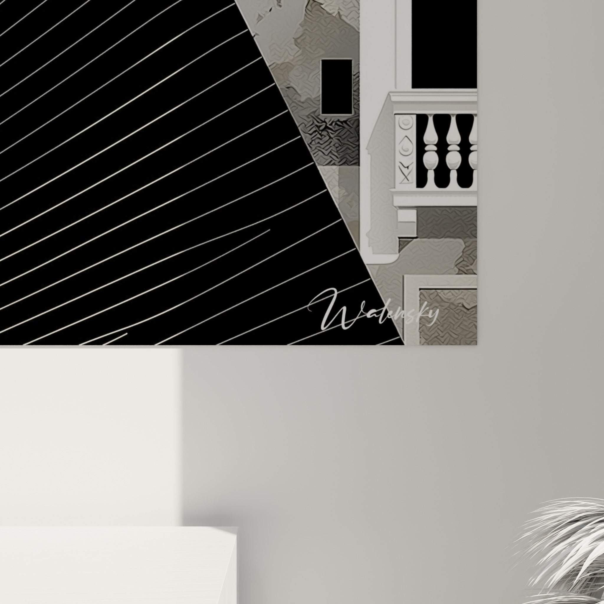 Détail des textures dorées et du damier noir et blanc du masque de Venise, grain et reliefs de l'impression visibles
