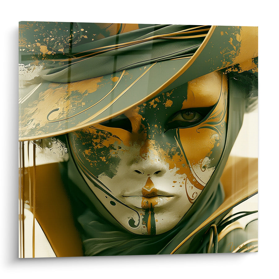 Venetian Mask Painting Green and Gold with Scrolls - Carnival Mystery - Venice Mask Edition