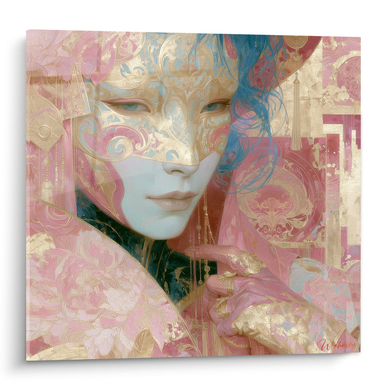 Tableau Visage doré aux mèches bleues - Bal des illusions - Edition Masque de venise