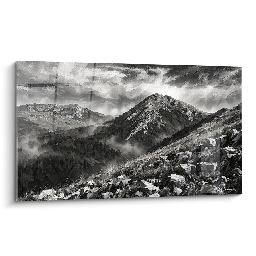 Tableau Sommet rocheux gris et blanc brumeux - Souffle des cimes - Edition Massif du Pollino Basilicate Italie