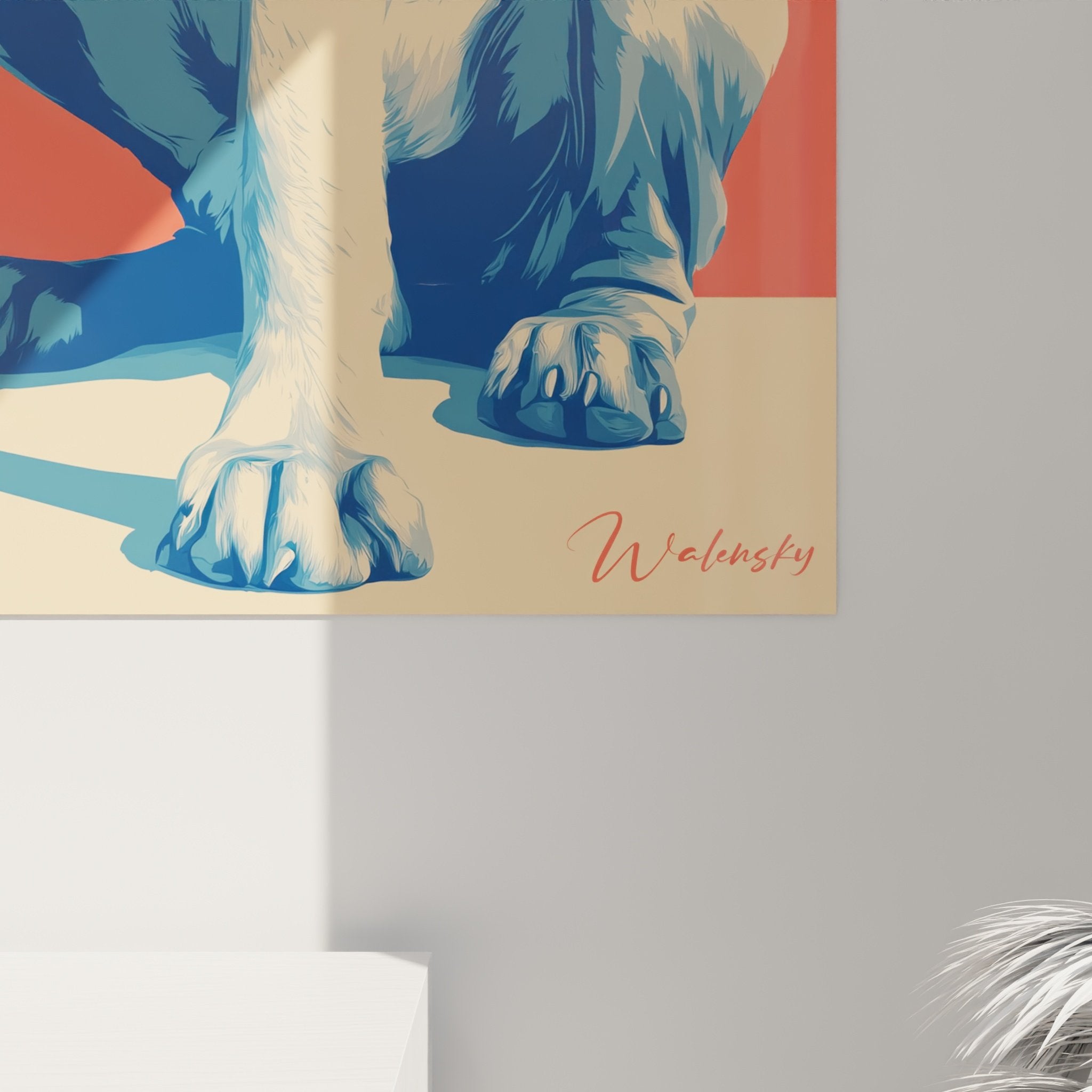 Vue ensemble tableau Mastiff Anglais corail salon contemporain décoration murale moderne