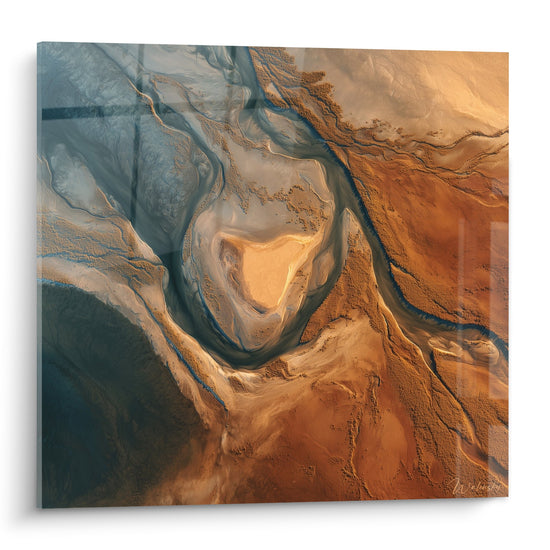Tableau abstrait méandres turquoise ocre feng shui nord-est terre