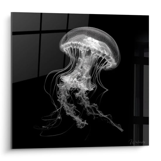 Tableau méduse translucide - Grâce aquatique - Edition animaux noir et blanc
