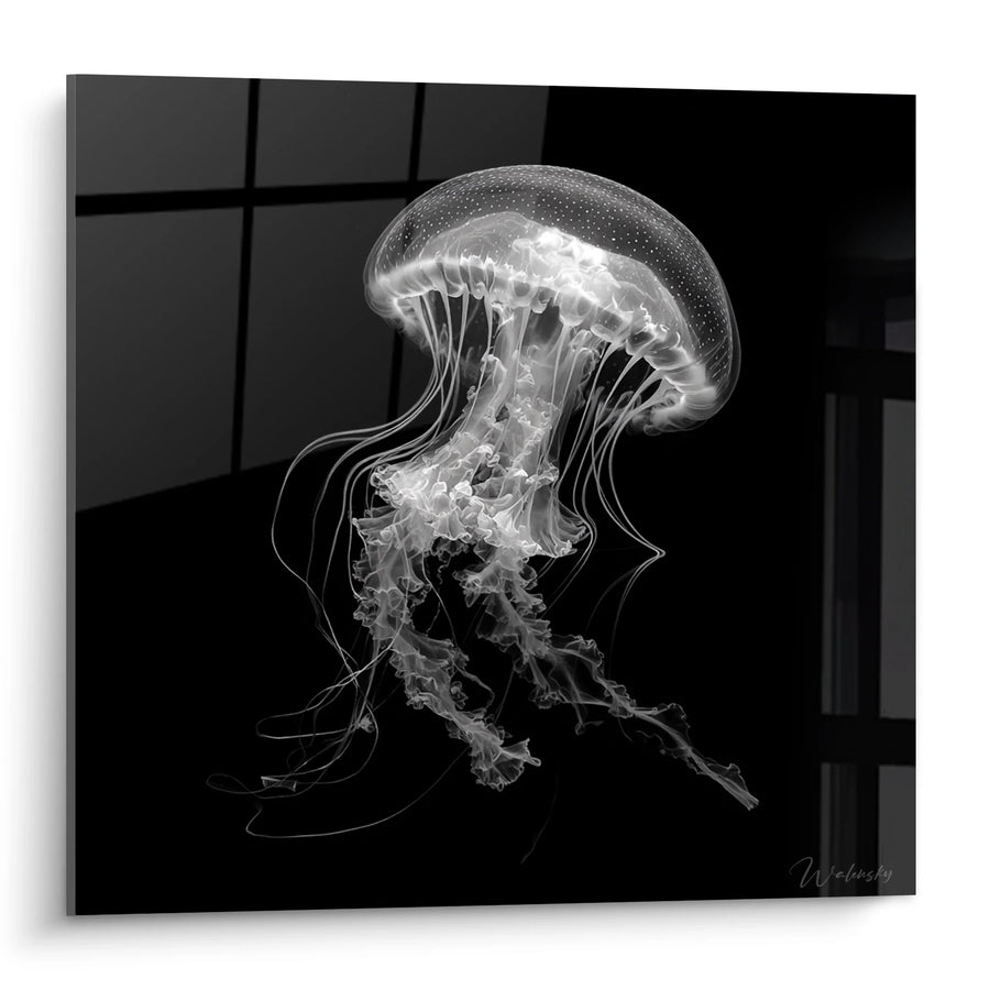 Tableau méduse translucide - Grâce aquatique - Edition animaux noir et blanc