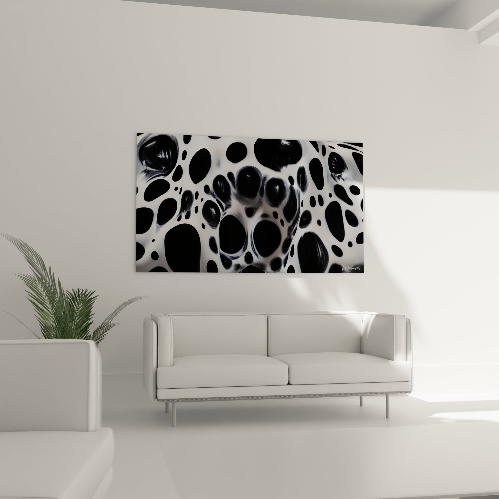 Tableau tacheté noir et blanc de Walensky, parfait pour décorer un intérieur moderne