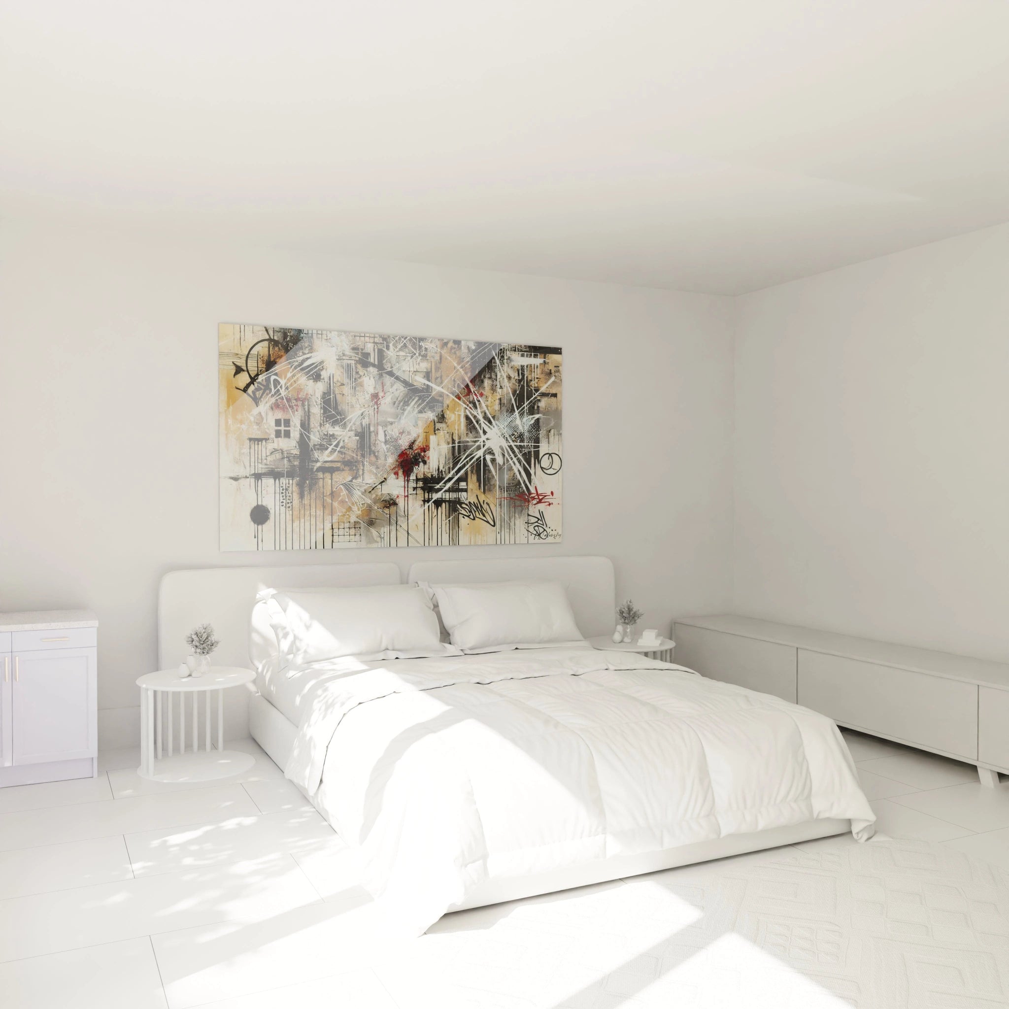 Transformez votre chambre avec ce tableau graffiti. Accroche au-dessus du lit, il apporte une ambiance urbaine unique et inspiree de l'art de rue contemporain.

