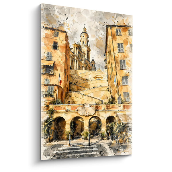 Tableau Basilique ocre aux escaliers monumentaux - Montée vers le ciel - Edition Menton Provence-Alpes-Côte d'Azur France