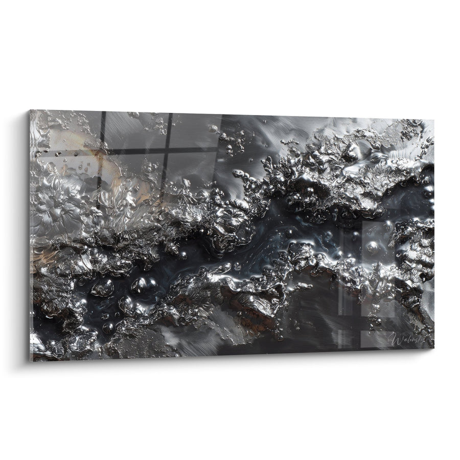 Obraz abstrakcyjny z metalicznymi teksturami srebrnymi i odbiciami chromowanymi - Fuzja Przemysłowa - Edycja Feng shui Północno-Zachodni Metal