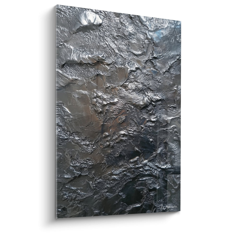 Obraz z metalu srebrzystego, teksturowany, reliefowy, abstrakcyjny - Fusion Metaliczne - Edycja Feng Shui Północno-Zachodni Metal