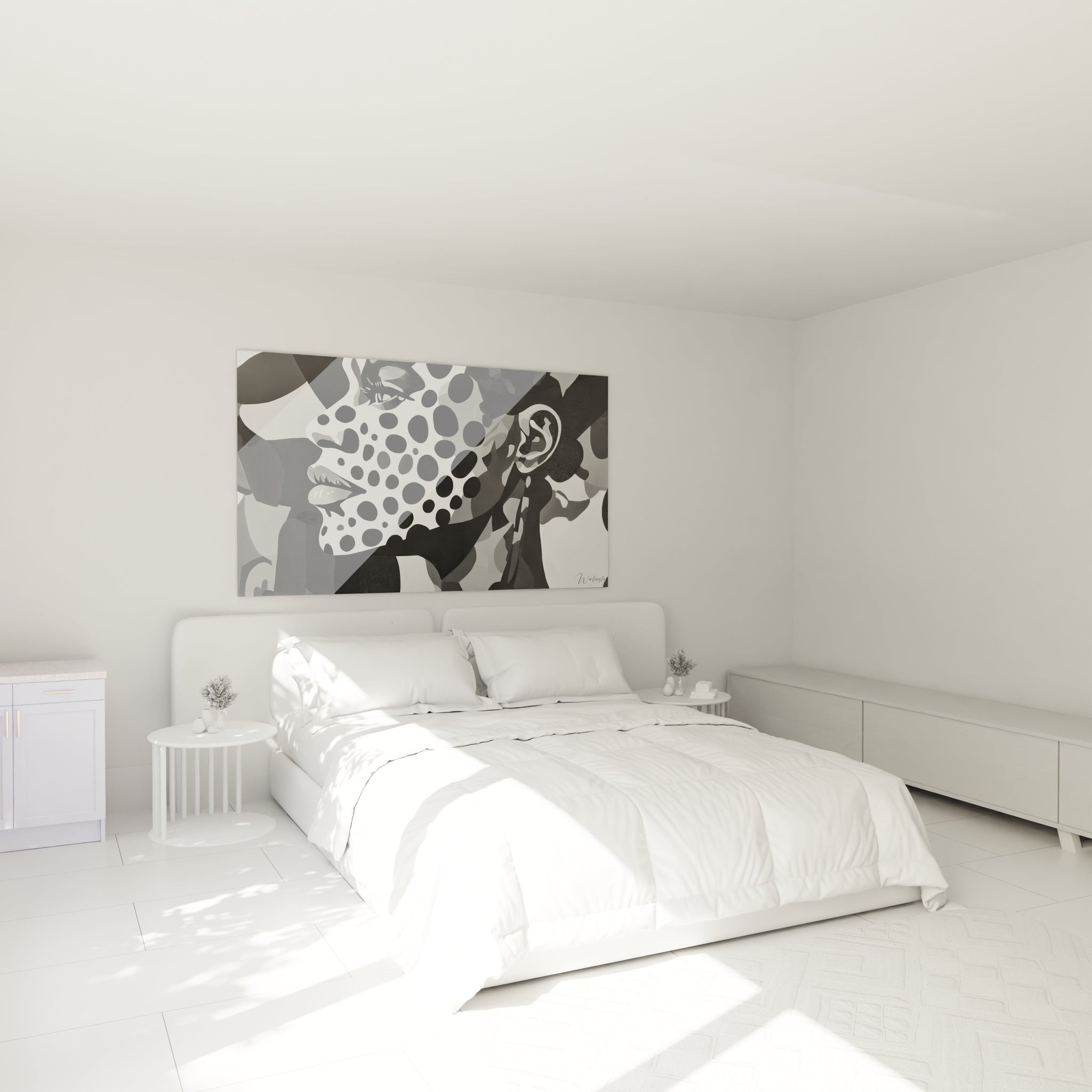 Tableau visage noir et blanc Walensky pour une décoration moderne de chambre