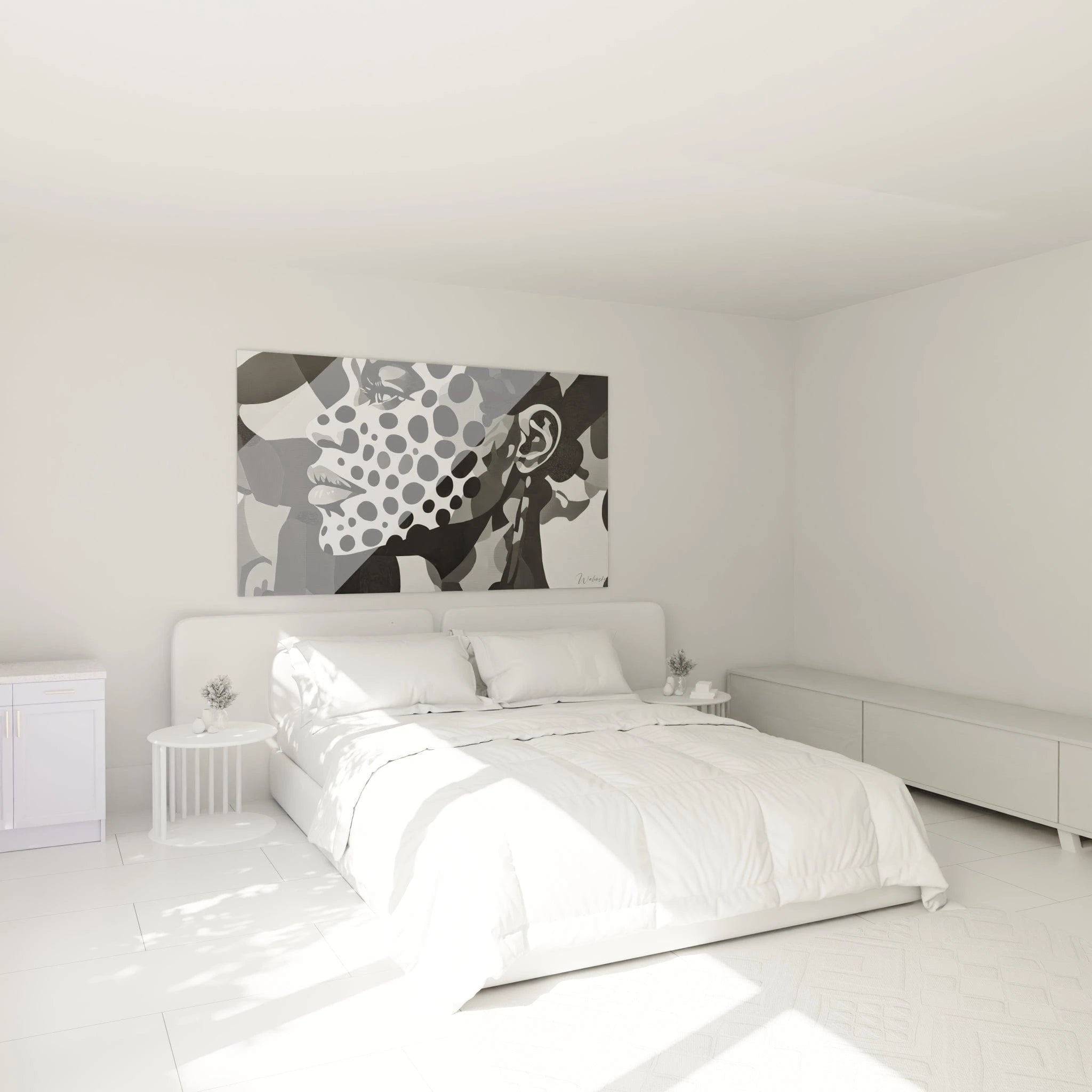 Tableau visage noir et blanc Walensky pour une décoration moderne de chambre