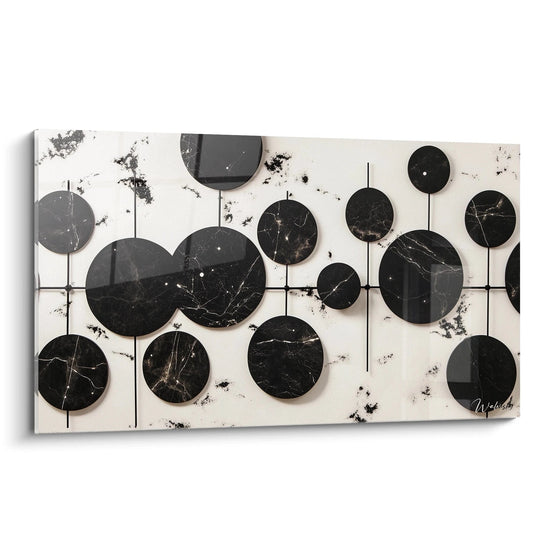 Quadro puntinato bianco e nero di Walensky con cerchi e grafiche moderne