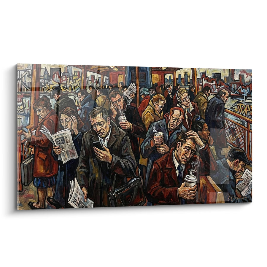 Tableau Scène de Métro Urbain aux Tons Ocres et Bruns - Voyageurs du Quotidien - Edition Saten Island