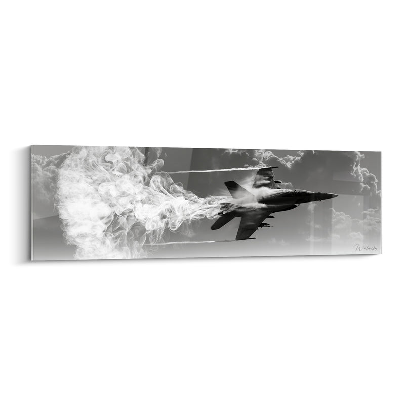 Tableau Avion de chasse gris et blanc dans les nuages - Percée fulgurante - Edition Militaire