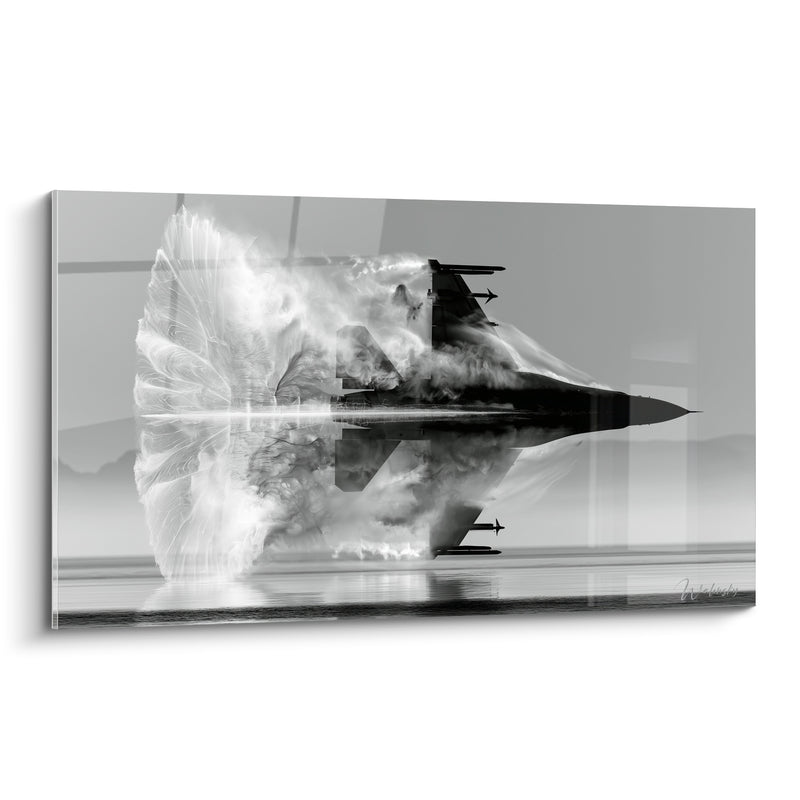 Tableau Avion de chasse noir et blanc franchissant le mur du son - Fracas supersonique - Edition Militaire