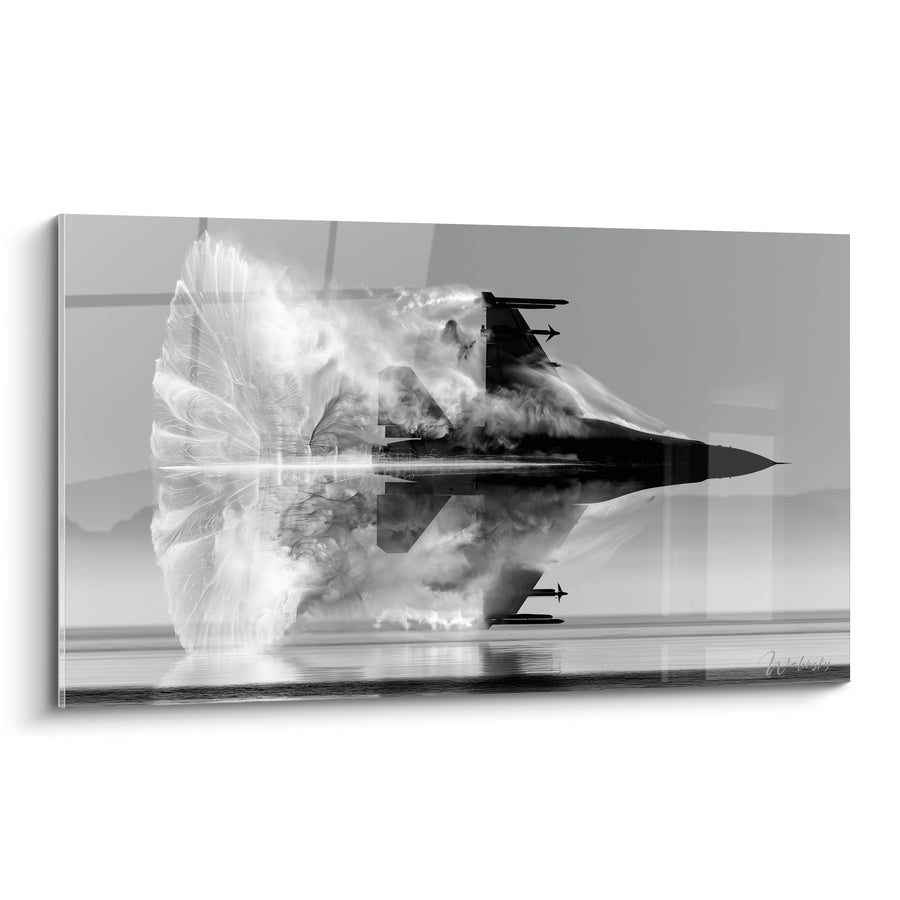 Black and White Fighter Jet Breaking the Sound Barrier Painting - Supersonic Chaos - Military Edition