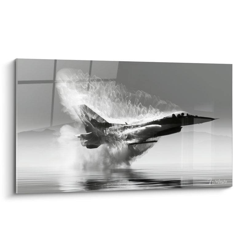 Tableau Avion de chasse gris et blanc effet vapeur - Mur du son - Edition Militaire