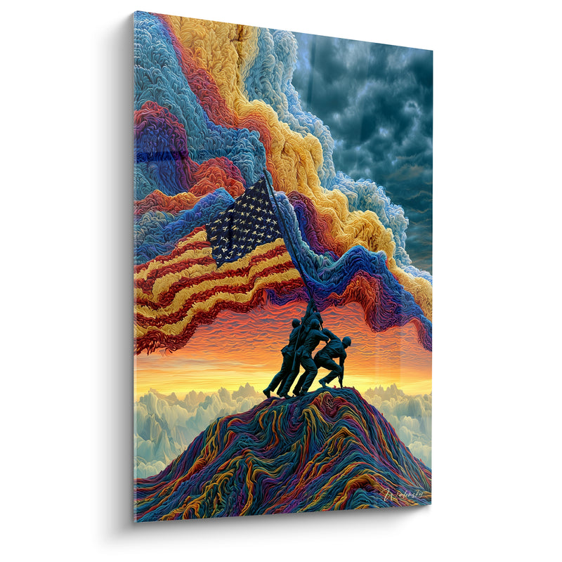 Tableau Soldats hissant un drapeau américain - Sommet de la fierté - Edition Militaire