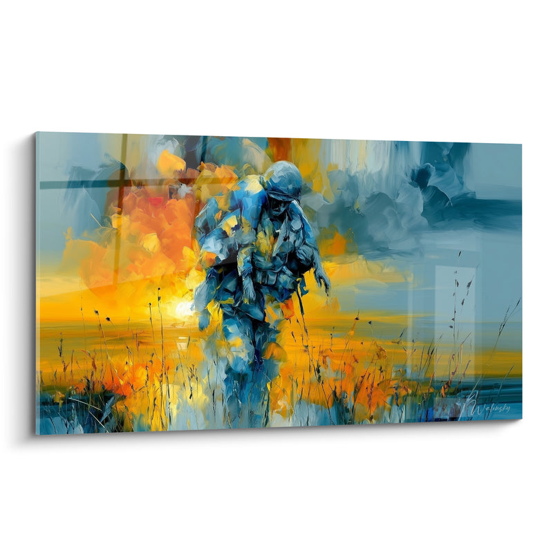 Tableau Soldat bleu marine et lumière orangée - Retour du front - Edition Militaire