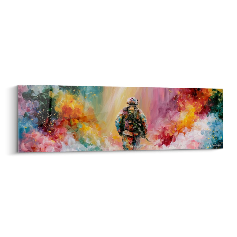 Tableau Soldat solitaire aux nuées orangées et roses - Marche vers l'inconnu - Edition Militaire