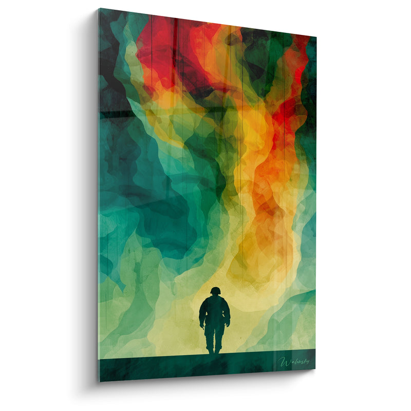 Tableau Soldat silhouette face à un brasier vert - Marche vers le brasier - Edition Militaire