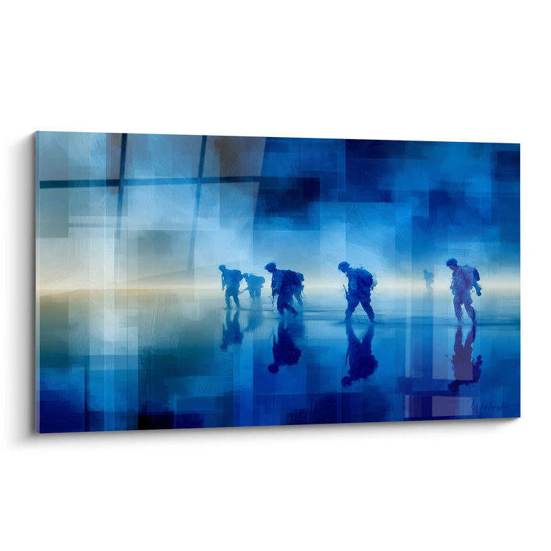 Tableau Soldats bleu marine et sable en marche - Marche silencieuse - Edition Militaire