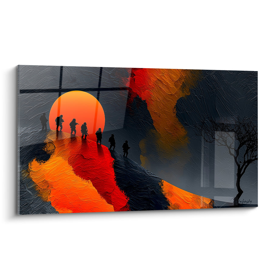 Soldiers Silhouettes Charcoal and Orange at Sunset - March Towards Twilight - Military Edition