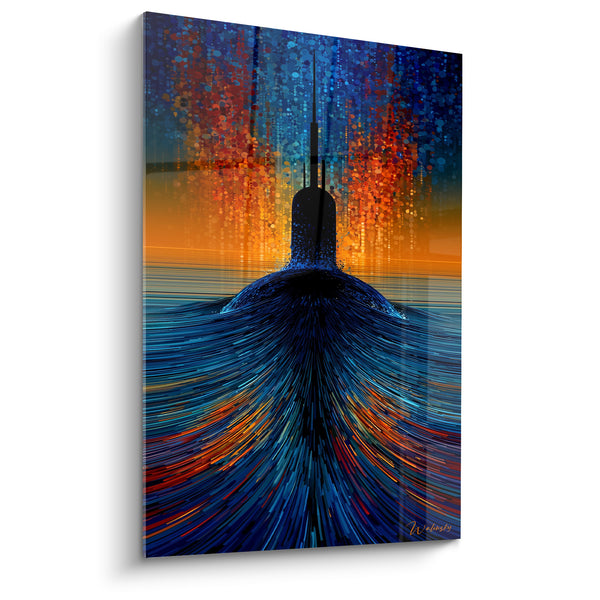 Tableau Sous-marin bleu et orange en surface - Émergence silencieuse - Edition Militaire