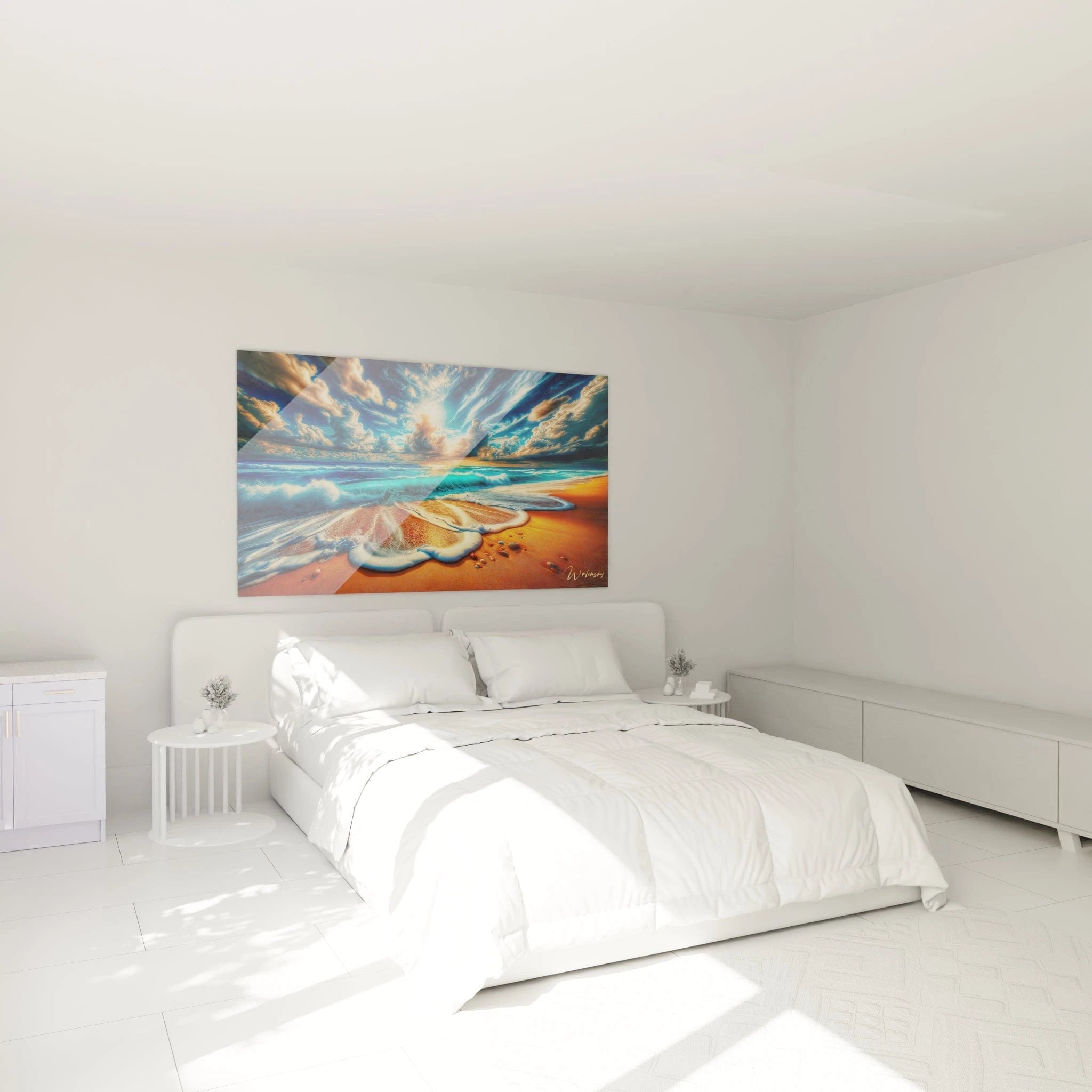 Tableau paysage mural Walensky représentant une plage ensoleillée avec des vagues apaisantes